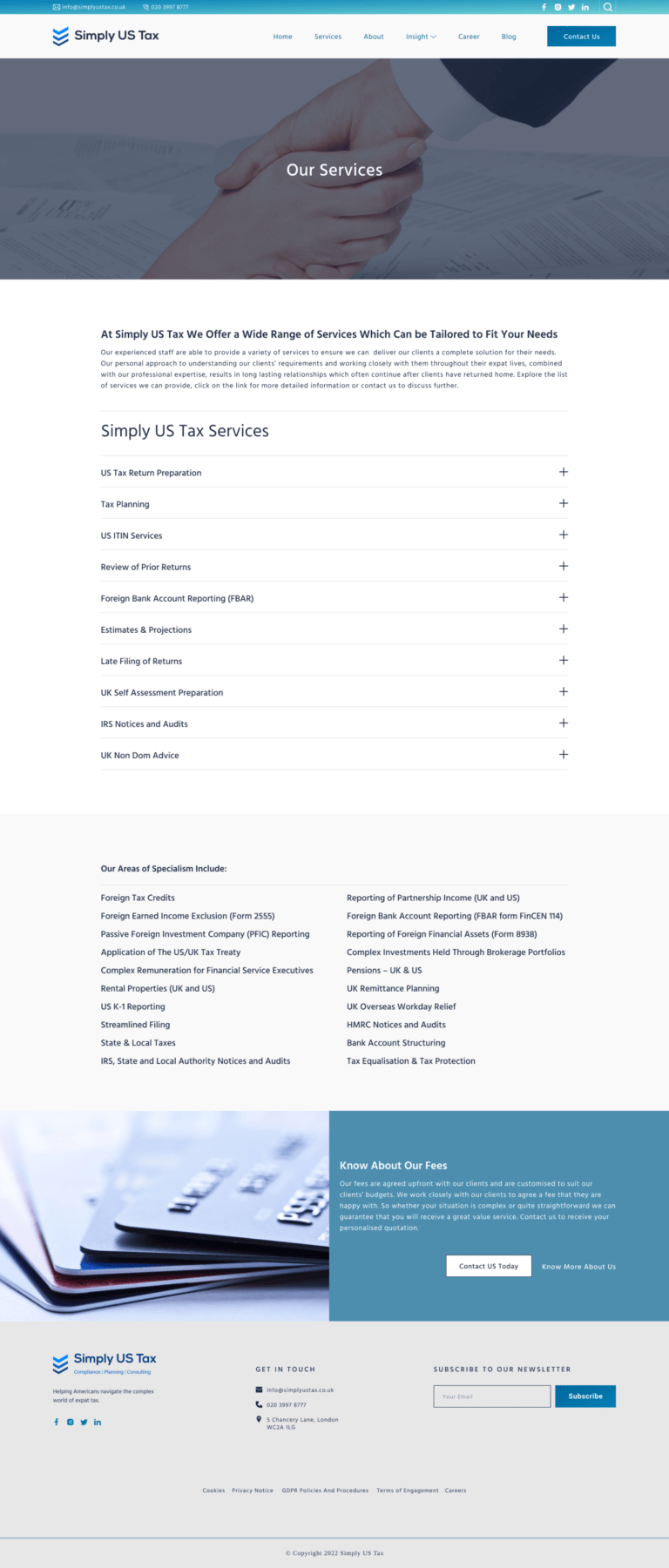 Services page for Simply US Tax by Rifat Mehedi